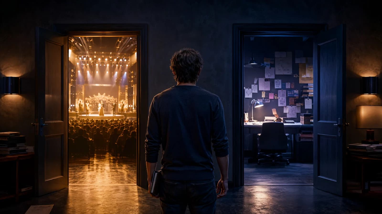A writer choosing between an industry showcase and a private rewrite room