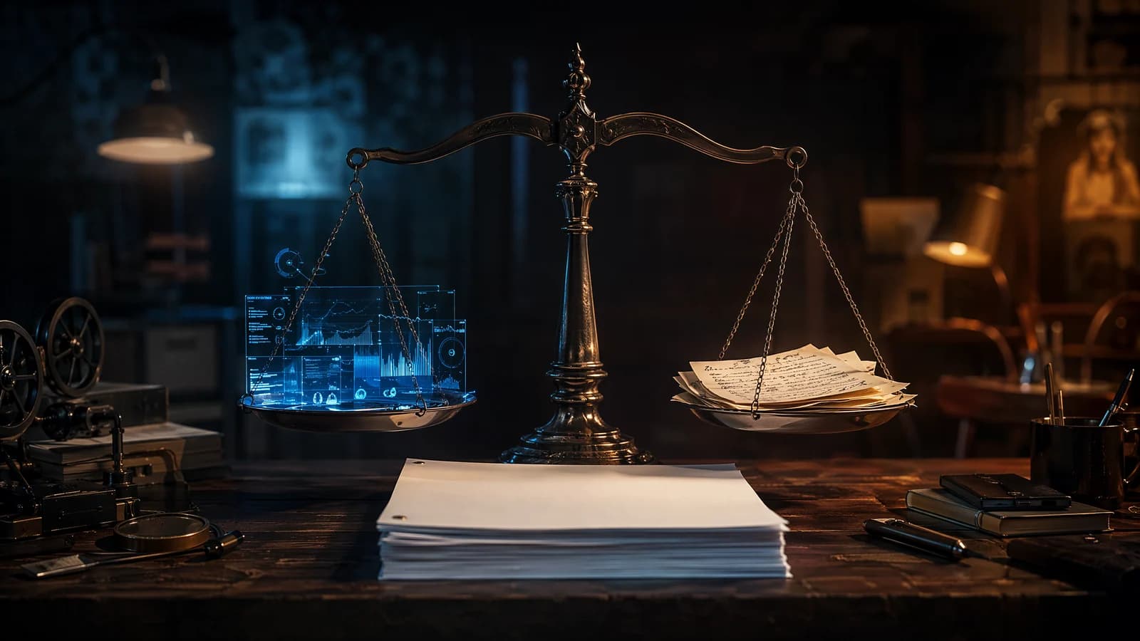 Writer weighing AI screenplay feedback against human notes at different draft stages