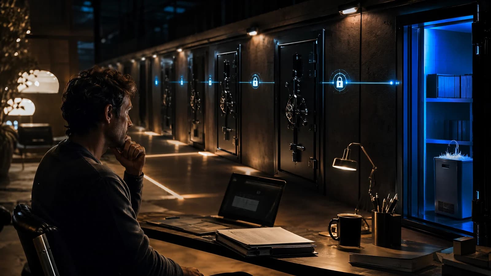 A screenwriter checking storage, provider handoffs and deletion controls before uploading a screenplay