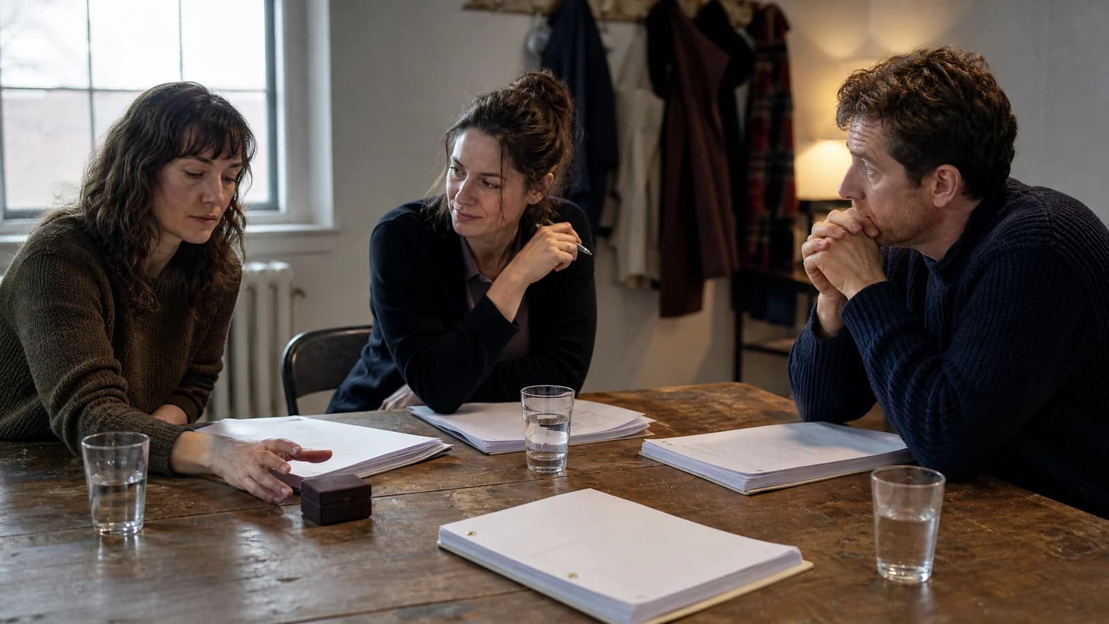 A screenwriter watching an actor make a newly revealing choice during a table read