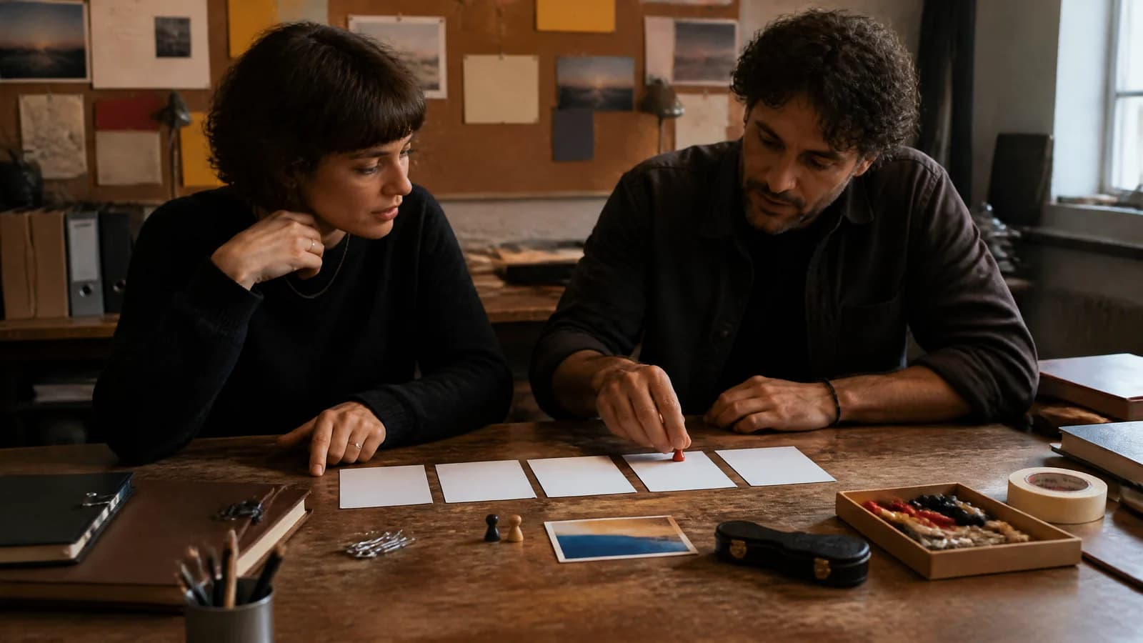 Writer and producer testing a short screenplay's five essential pressure beats against cast, location and prop demands